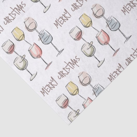 Papier Mousseline Scribbly doodle wine glass pattern Merry Christmas (Détail)