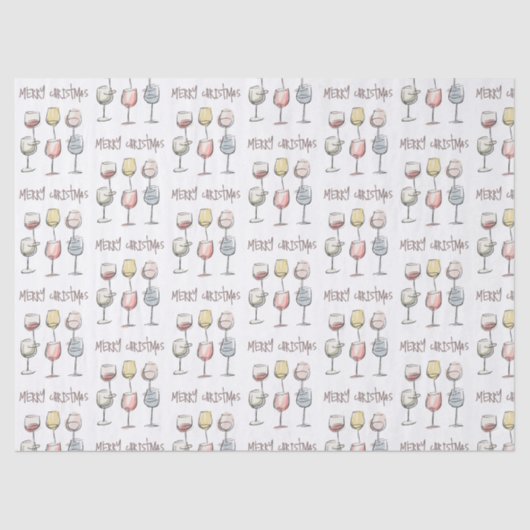 Papier Mousseline Scribbly doodle wine glass pattern Merry Christmas (Recto)