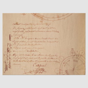 Papier Mousseline Script cursif et dessins mécaniques sur Tan
