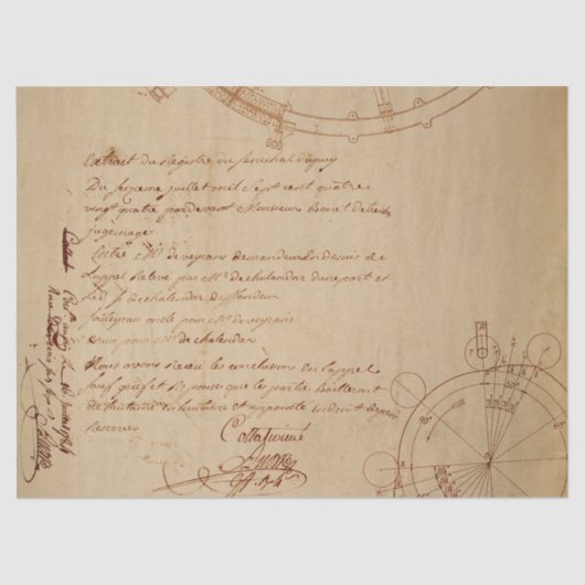 Papier Mousseline Script cursif et dessins mécaniques sur Tan (Recto)
