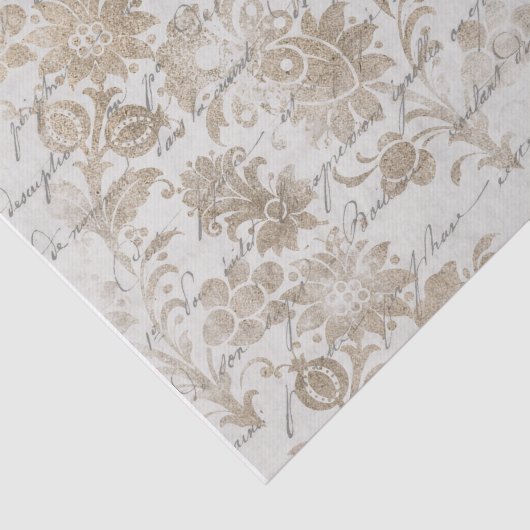 Papier Mousseline Script Damask Or antique (Détail)