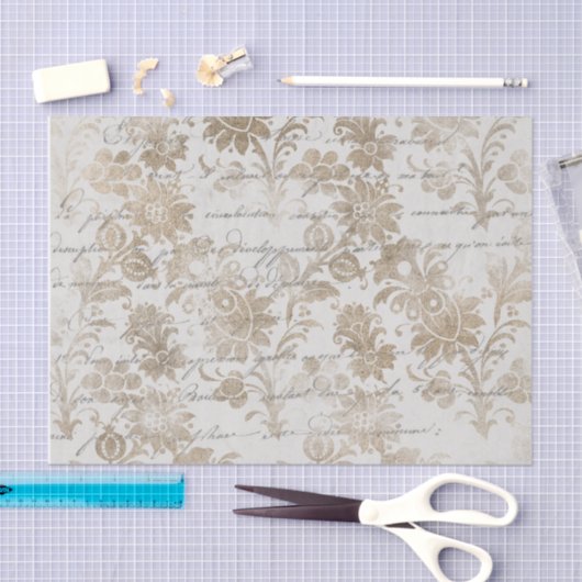 Papier Mousseline Script Damask Or antique (Artisanat)