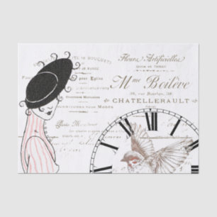 Papier Mousseline Script français Horloge Vintage Lady Bird