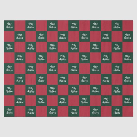 Papier Mousseline Script Joyeux Noël Vert et Rouge Damier (Recto)