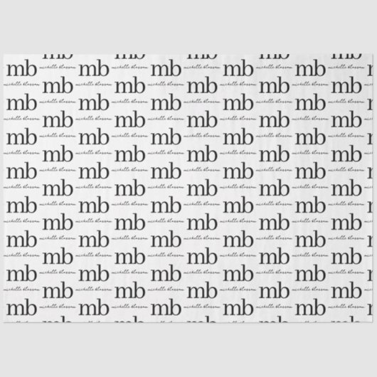 Papier Mousseline Script moderne noir blanc tendance Monogramme init (Recto)