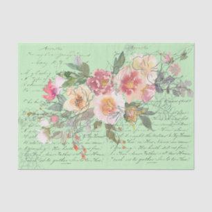 Papier Mousseline Script vintage avec roses rose et blanche