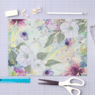 Papier Mousseline Script vintage d'aquarelle florale sur la mer et l