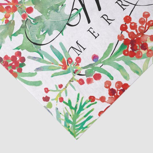 Papier Mousseline Scripts Holly Red Green Merry (Détail)