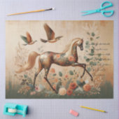 Papier Mousseline Scripture & Elegant Floral Equine, Decoupage  (Artisanat)