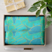 Papier Mousseline Sea Grotto Abstrait, Turquoise, Aqua et Or (Cadeau)