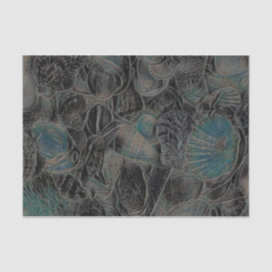 Papier Mousseline Sea Shells Ocean Beach Turquoise Black Art Decoupa