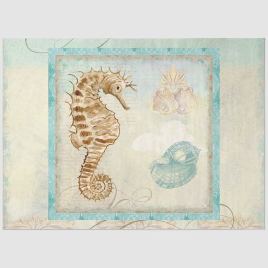 Papier Mousseline Seahorse Beach Aquarelle Ephemera Découpage Art (Recto)