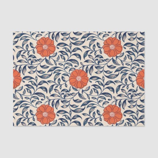 Papier Mousseline Seamless floral pattern with vibrant orange flower (Recto)