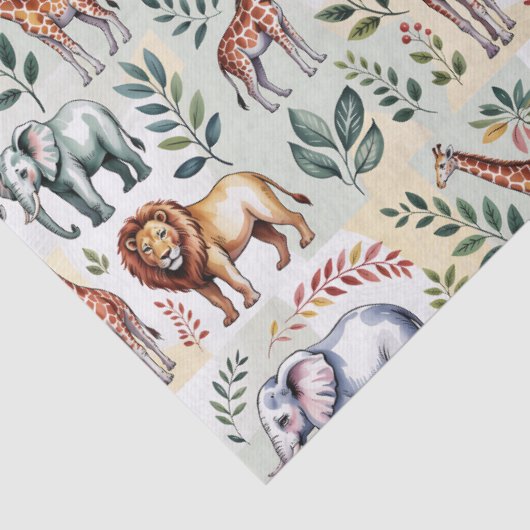 Papier Mousseline Seamless pattern featuring elephants lions (Détail)