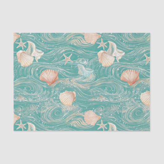 Papier Mousseline Seashells and Ocean Waves Pattern (10) (Recto)