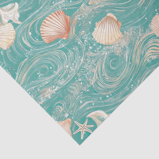 Papier Mousseline Seashells and Ocean Waves Pattern (10) (Détail)