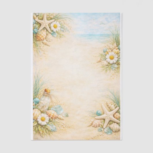Papier Mousseline Seaside Beach Shell & Starfish Frame FE9 Decoupage (Recto)