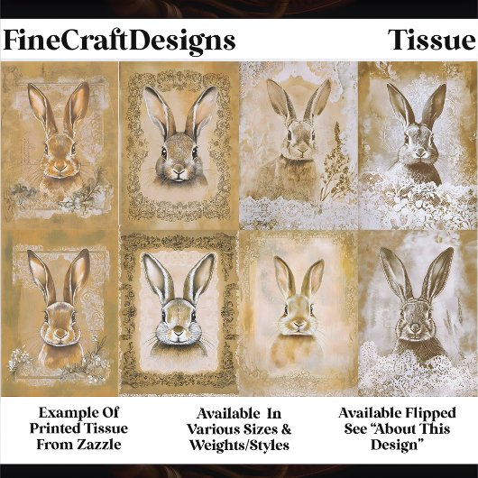 Papier Mousseline Sepia Bunny Artwork, Easter Crafts EV3R Decoupage