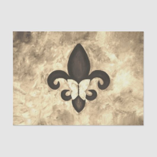 Papier Mousseline Sepia Butterfleur | Tan Butterfly on Fleur de Lis (Recto)