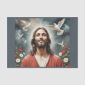 Papier Mousseline Serene Jésus Christ avec des colombes sourient à v (Recto)