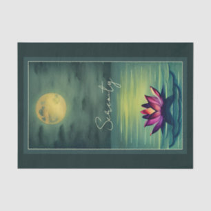 Papier Mousseline Sérénité - Belle Fleur de Lotus et une Pleine lune