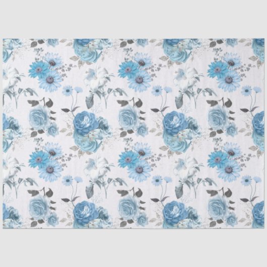 Papier Mousseline Série de conception florale bleue 5 (Recto)
