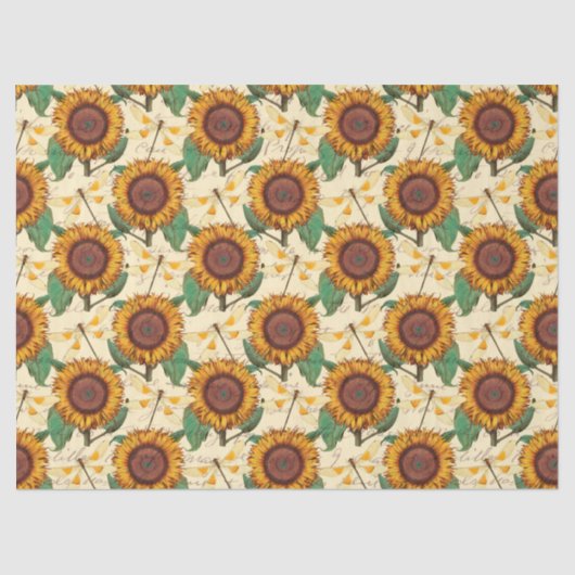 Papier Mousseline Série de tournesols et libellules Design 5 (Recto)