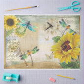 Papier Mousseline Série de tournesols et libellules Design 5 (Artisanat)