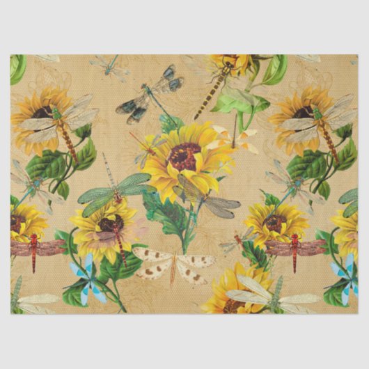 Papier Mousseline Série Sunflower et Dragonflies Design 2 (Recto)