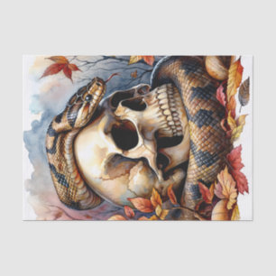 Papier Mousseline Serpent avec le crâne Feuilles d'automne
