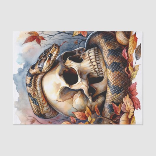 Papier Mousseline Serpent avec le crâne Feuilles d'automne (Recto)