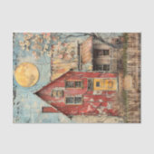 PAPIER MOUSSELINE SHABBY ANCIENNE MAISON ROUGE DÉCOUPAGE MÉDIA MIXTE (Recto)