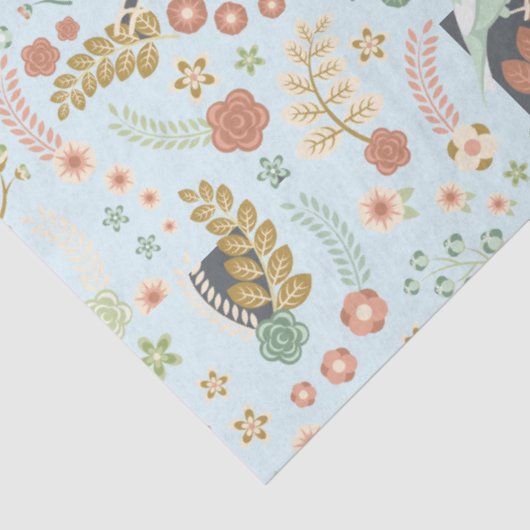 Papier Mousseline Shabby Birds & Branches Bleu (Détail)