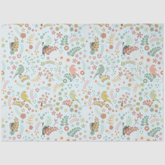 Papier Mousseline Shabby Birds & Branches Bleu (Recto)