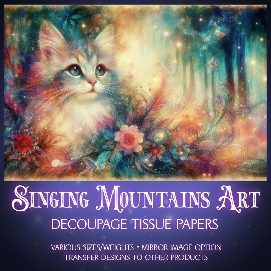 Papier Mousseline Shabby Chic Cat Among Wildflowers Decoupage