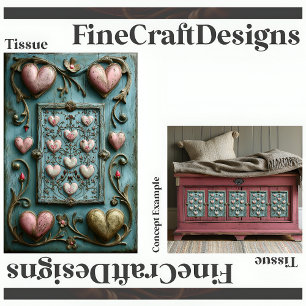 Papier Mousseline Shabby Chic Cœurs + Vignes Découpage Droite 158