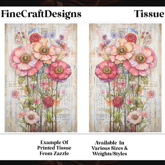 Papier Mousseline Shabby Chic Floral Ephemera rose Rouge S7B Découpa