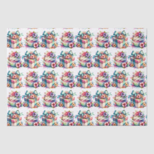 Papier Mousseline Shabby Chic Floral rose et bleu Anniversaire