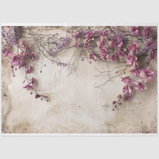 Papier Mousseline Shabby Chic Magenta Blossoms, dentelle et mixage m (Recto)