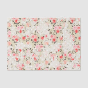 Papier Mousseline Shabby Chic Pink Roses Beige Polka Dots