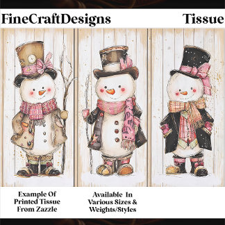 Papier Mousseline Shabby Chic Snowman Trio Wood Panel FG1 Decoupage
