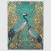 Papier Mousseline Shabby Chic Turquoise Grue Florale (Recto)