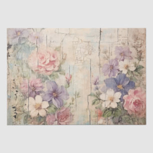 Papier Mousseline Shabby Chic Vintage Rose violet Fleurs blanches