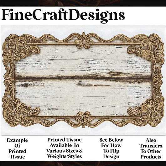 Papier Mousseline Shabby Chic Wood + Gold Soll Frame AN2 Decoupage