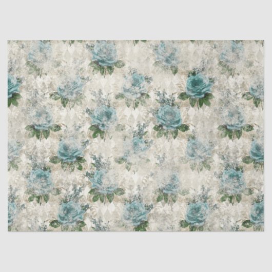 Papier Mousseline Shabby Floral Aqua Series Design 2 (Recto)