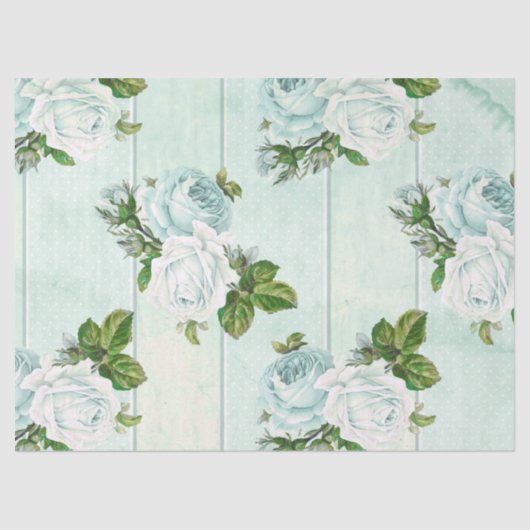 Papier Mousseline Shabby Floral Turquoise Series Design 11 (Recto)