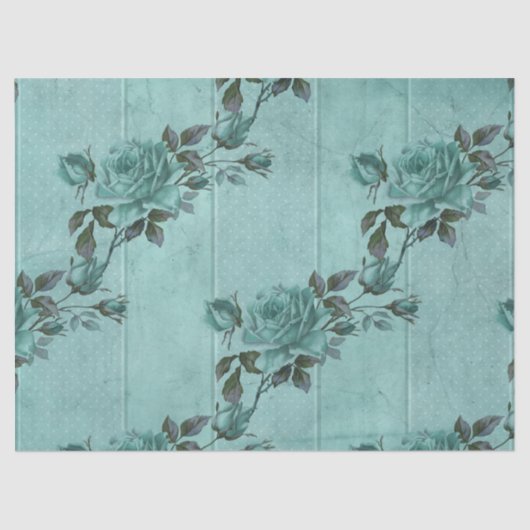 Papier Mousseline Shabby Floral Turquoise Series Design 2 (Recto)