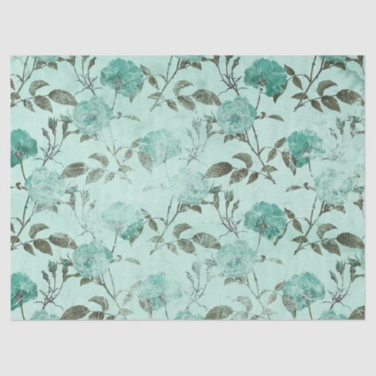 Papier Mousseline Shabby Floral Turquoise Series Design 8 (Recto)