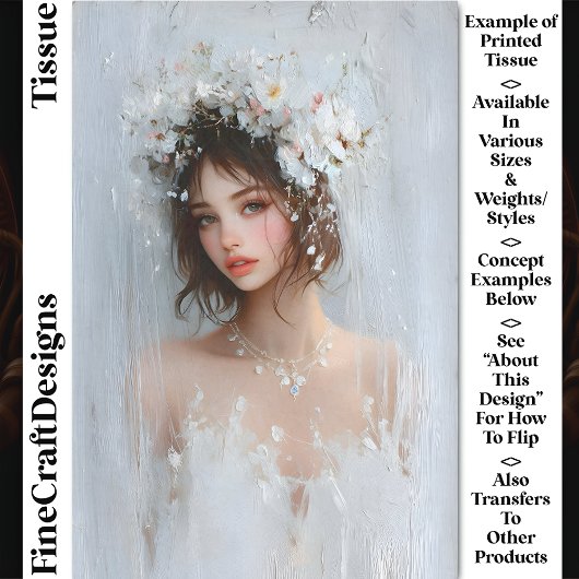 Papier Mousseline Shabby Portrait Chic, Blooms Blancs CX7L Découpage