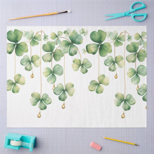 Papier Mousseline Shamrocks avec perles d'or (Artisanat)